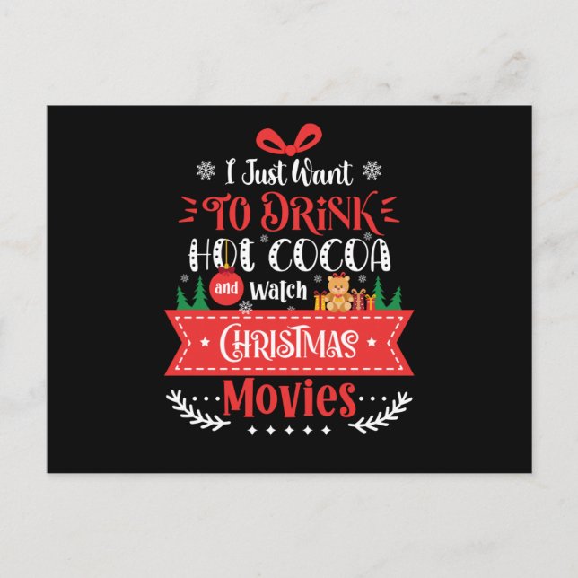 Carte Postale Boire du cacao chaud Regarder les films de Noël (Devant)