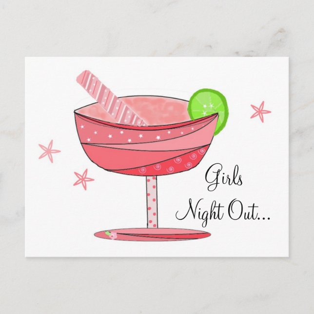 Carte Postale Boire rose Filles Night Out (Devant)