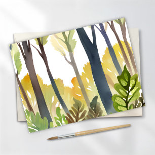Carte Postale Bois aquarelle Peinture de forêt de nature verte