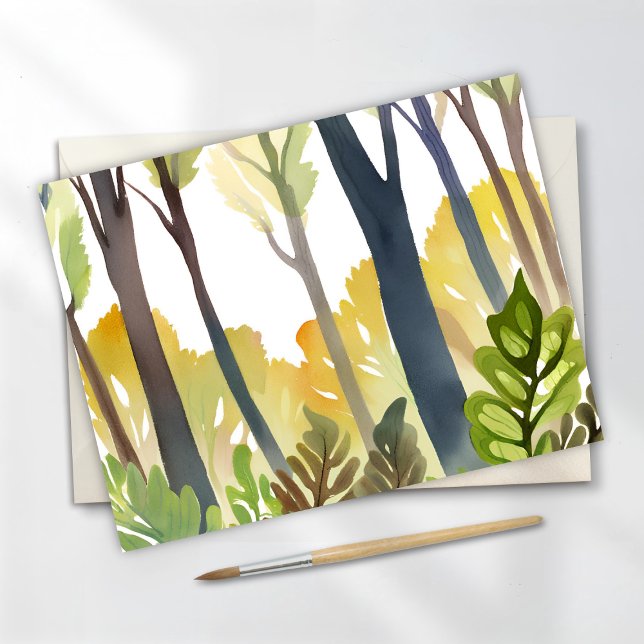 Carte Postale Bois aquarelle | Peinture de la forêt naturelle ve (Créateur téléchargé)