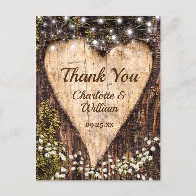 Carte Postale Bois Barre Coeur Bébé Respiration Mariage Merci (Devant)