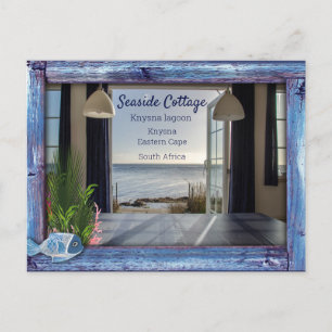 Carte Postale Bois bleu vintage, Poisson, corail rose