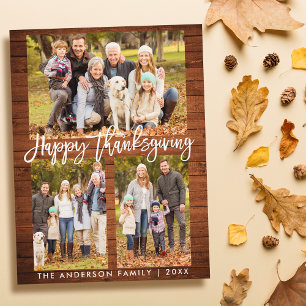 Carte Postale Bois Bracelet Script Famille 3 Photo Thanksgiving