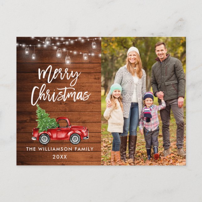 Carte Postale Bois Bracelet Script Vintage Feux de camion Noël (Devant)