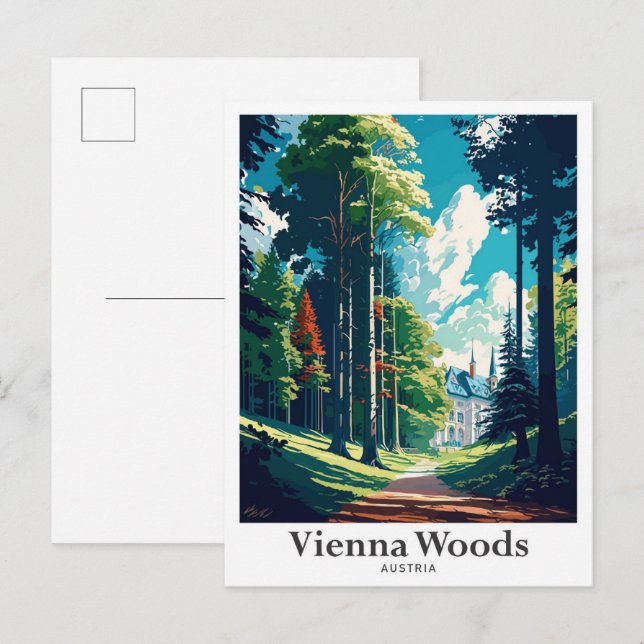 Carte Postale Bois de Vienne Autriche Illustration de voyage vin (Devant / Derrière)
