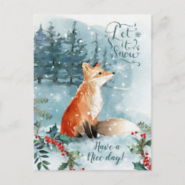 Carte Postale Bois d'hiver, renard Noël