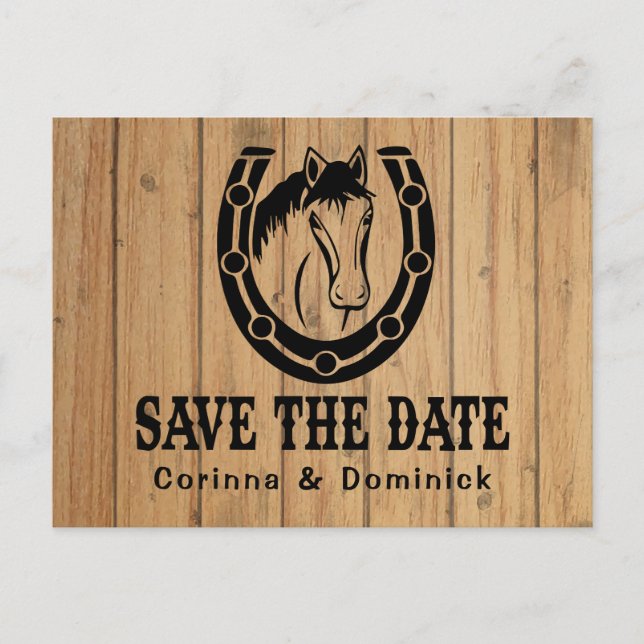 Carte Postale Bois Économisez La Date Fiançailles Cheval Mariage (Devant)