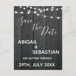 Carte Postale Bois foncé rustique, avec lumières à cordes.