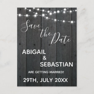 Carte Postale Bois foncé rustique, avec lumières à cordes.