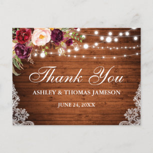 Carte Postale Bois Mariage rustique Lumières Florales Dentelle M