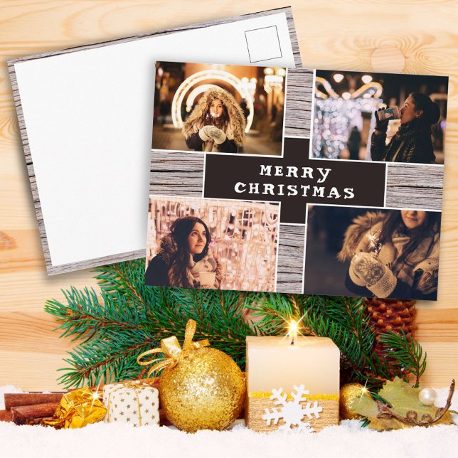 Carte Postale Bois rustique 4 Photo Collage photo Photo de Noël (Créateur téléchargé)