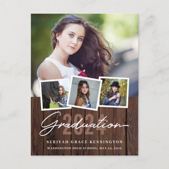 Carte Postale Bois rustique Chaque année Graduation 4 Photo (Devant)