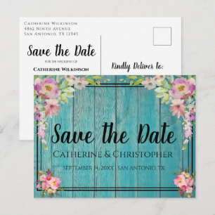Carte Postale Bois rustique Enregistrer la date Faire-part flora