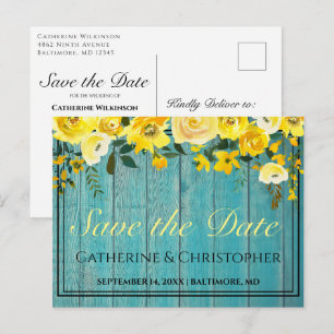 Carte Postale Bois rustique Enregistrer la date Rose Faire-part