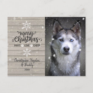 Carte Postale Bois rustique et flocons de neige Photo Chien de N