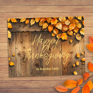 Carte Postale Bois Rustique Feuilles d'Automne Famille Action de