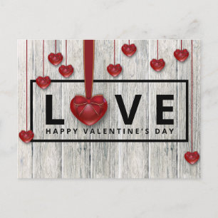 Carte Postale Bois rustique moderne Saint Valentin AMOUR Coeurs 