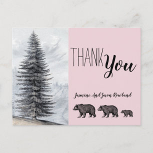 Carte Postale Bois rustique Ours Baby shower Merci