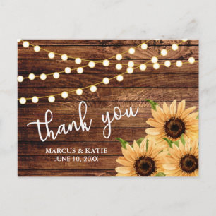 Carte Postale Bois rustiques et tournesols Mariage Merci