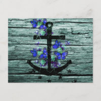 Bois vintage & Ancre Noire Avec Papillons Bleus