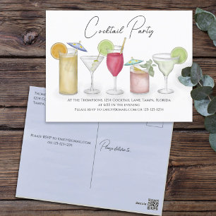 Carte Postale Boissons de cocktail à l'aquarelle simple Fantaisi