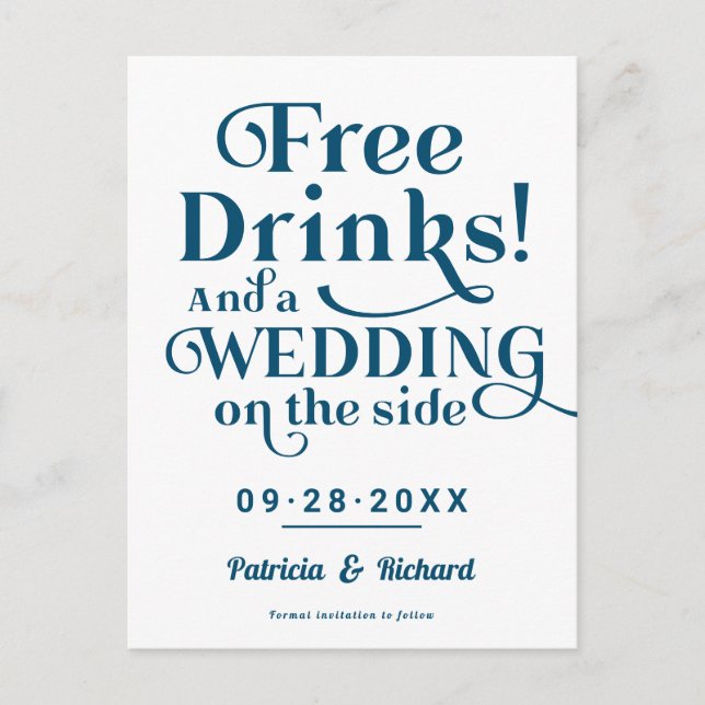Carte Postale Boissons Gratuites Amusant Mariage Décontracté Enr (Devant)