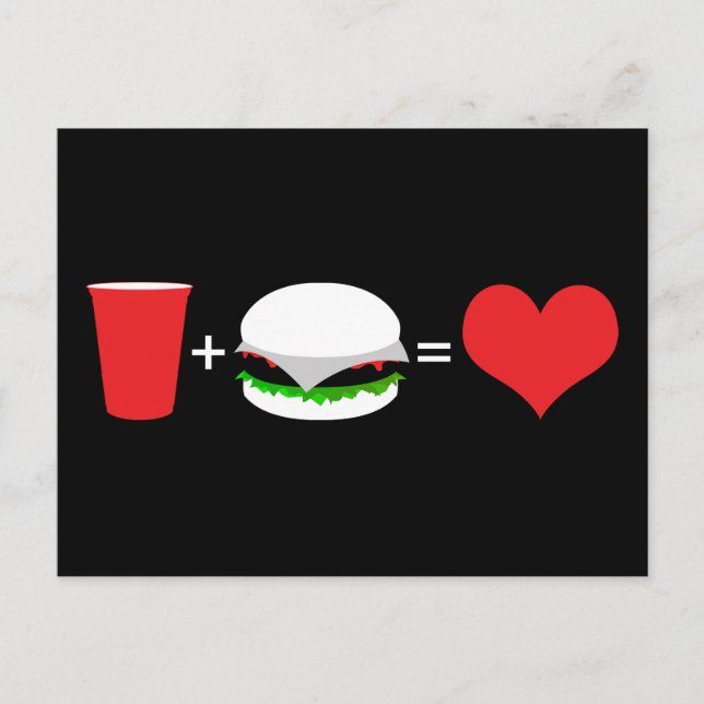 Carte Postale boissons + hamburgers = amour (Devant)