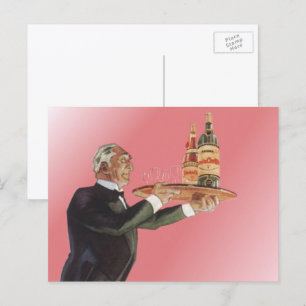 Carte Postale Boissons Vintage, Majordome servant du vin sur un 
