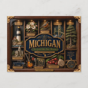 Carte Postale Boîte à Ombre du Michigan Figurine 3D État