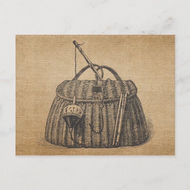 Carte postale Boîte à outils de pêche vintage (Devant)