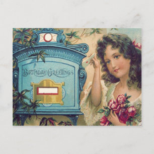 Carte Postale Boîte aux lettres de roses de lettre de petite fil