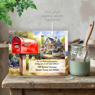 Carte Postale Boîte aux lettres rouge aquarelle Nouveau déménage