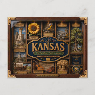Carte Postale Boîte ombre 3D figurine de l'État du Kansas