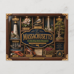 Carte Postale Boîte ombre 3D figurine de l'État du Massachusetts