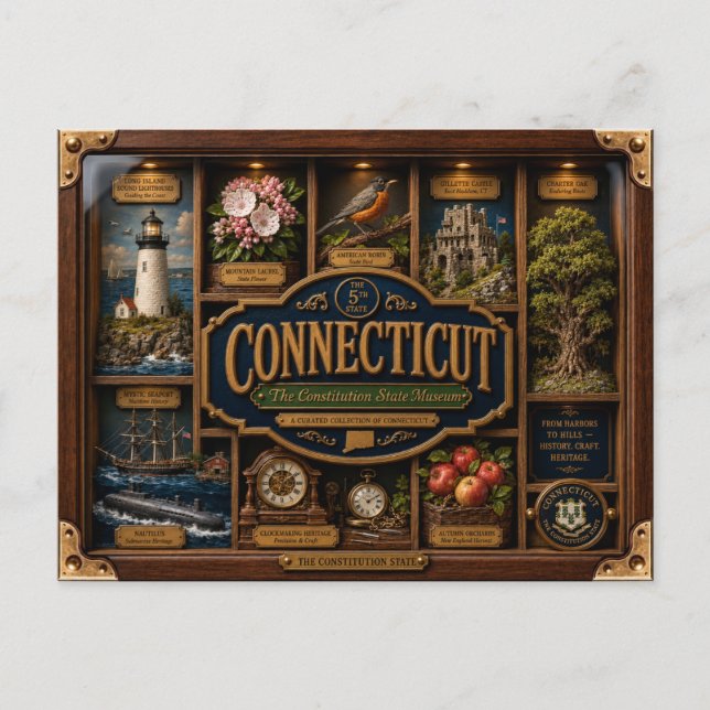 Carte Postale Boîte ombre 3D figurine État du Connecticut (Devant)