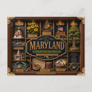 Carte Postale Boîte ombre 3D figurine État du Maryland