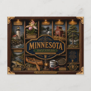 Carte Postale Boîte ombre 3D figurine État du Minnesota