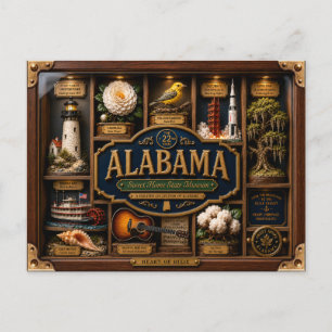 Carte Postale Boîte ombre Alabama Figurine 3D État