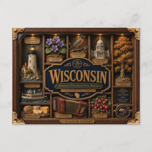 Carte Postale Boîte ombre du Wisconsin Figurine 3D de l'État