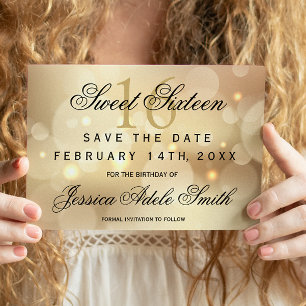 Carte Postale Bokeh or glamour doux doux 16 enregistrer la date