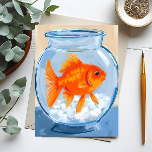 Carte Postale Bol à poissons   Poisson rouge peint à l'aquarelle