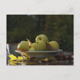 Carte Postale Bol de pommes et de feuilles