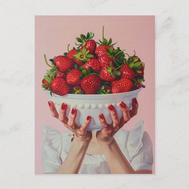 Carte Postale Bol débordant de fraises (Devant)