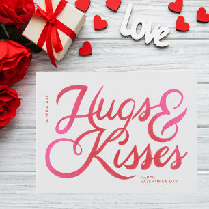 Carte Postale Bold Pink Script Hugs & Kisses Saint Valentin