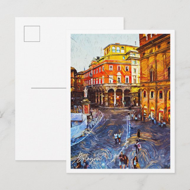 Carte Postale Bologne Italie Belle Peinture à huile Ville (Devant / Derrière)
