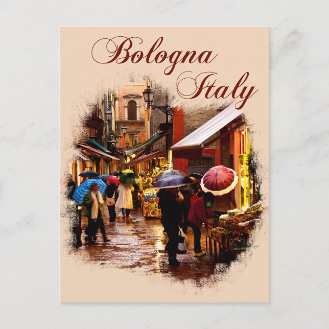 Carte Postale Bologne, Italie : Shopping sous la pluie (Devant)
