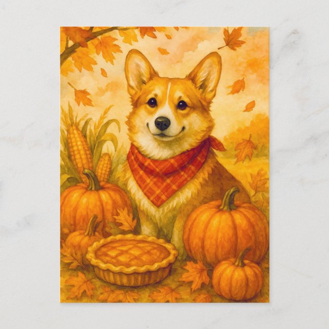 Carte postale Bon thanksgiving à Citrouille Corgi (Devant)