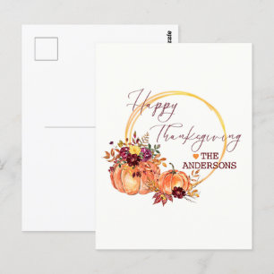 Carte Postale Bon thanksgiving Automne fleuri citrouille et feui
