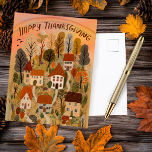Carte Postale Bon thanksgiving Charmant Village d'automne mignon