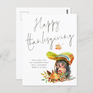 Carte Postale Bon thanksgiving de script de hérisson mignon